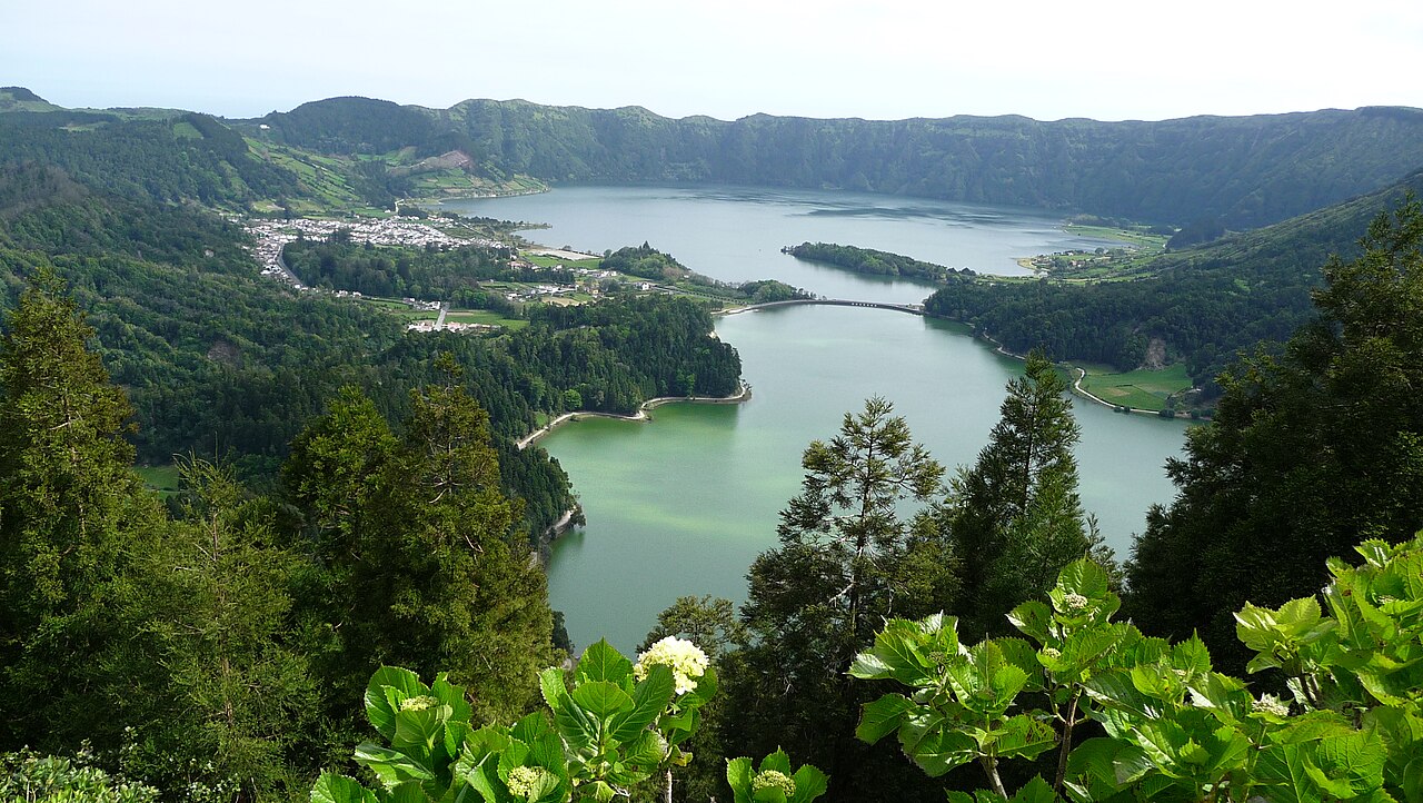 Azores volcanic lake seen from Vista do Rei