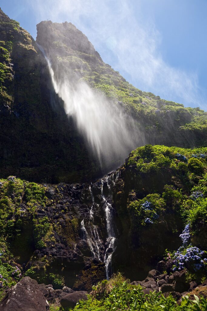 Poço do Bacalhau waterfall in Fajã Grande on Flores Island, Azores