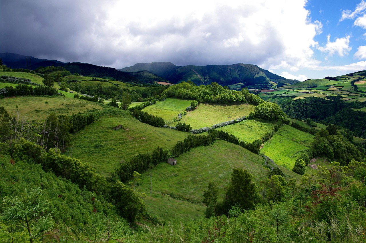 Paisaje verde para senderismo en São Miguel, Azores