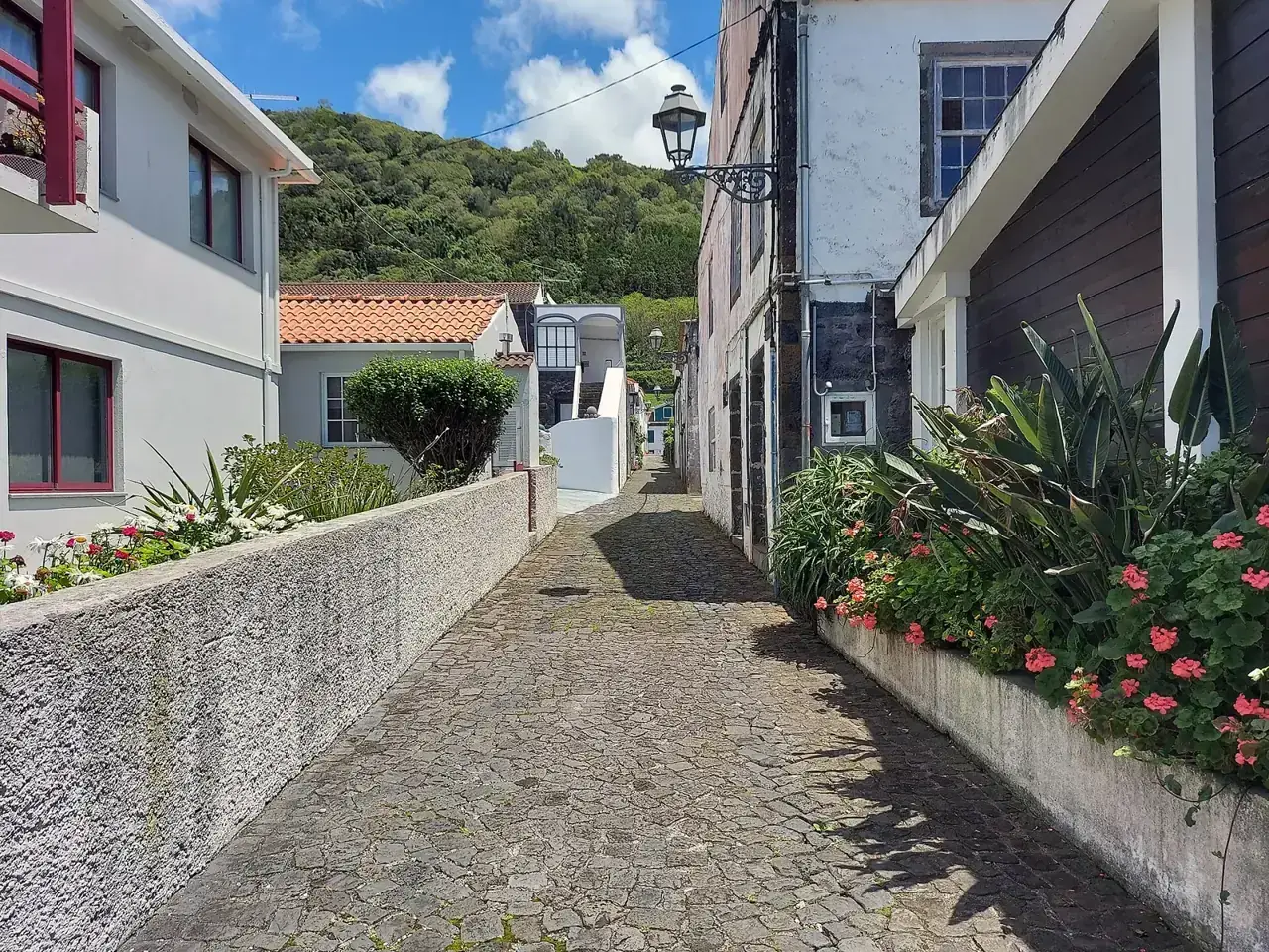 Calle peatonal entre casas en la localidad de Lajes do Pico