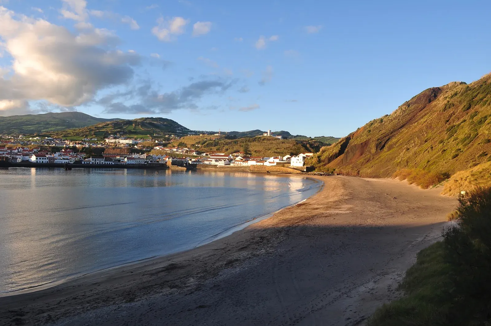 Porto Pim beach and bay with houses on Faial