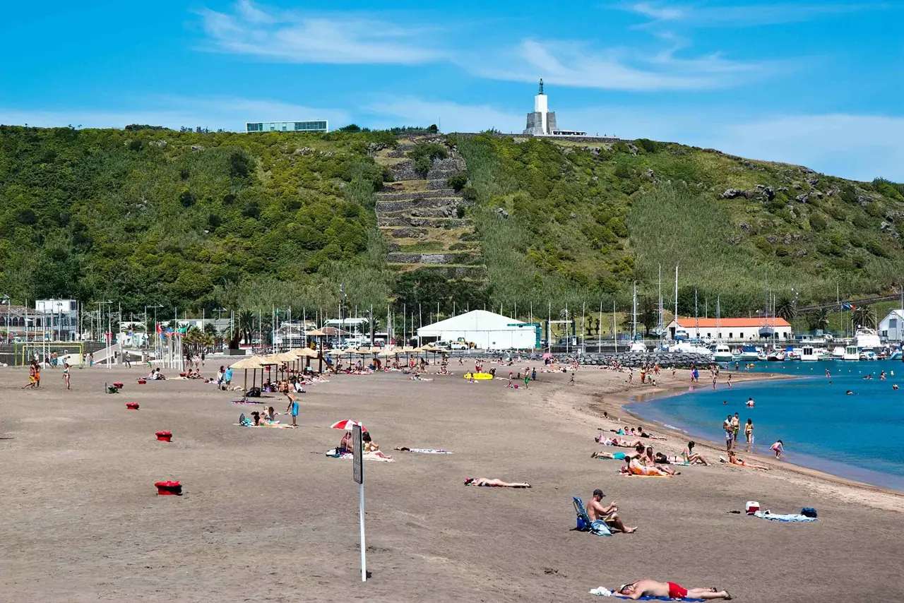 Sandy beach and waterfront at Praia da Vitória, Terceira